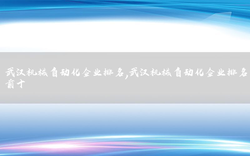 武漢機械自動化企業(yè)排名，武漢機械自動化企業(yè)排名前十